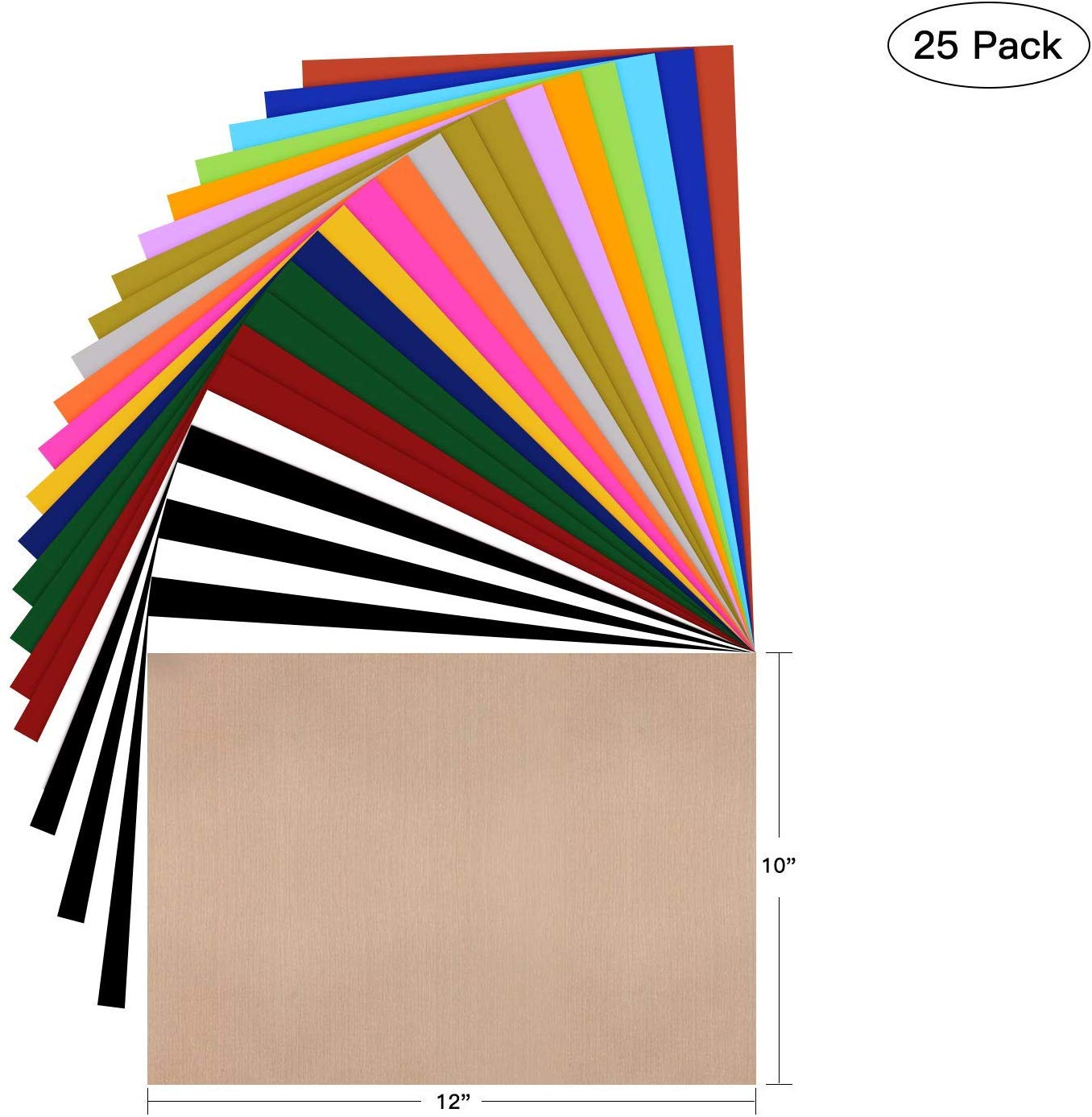 Heat Transfer Vinyl HTV Bundle 10"x12" - 25 Pack Assorted Colors HTV Vinyl