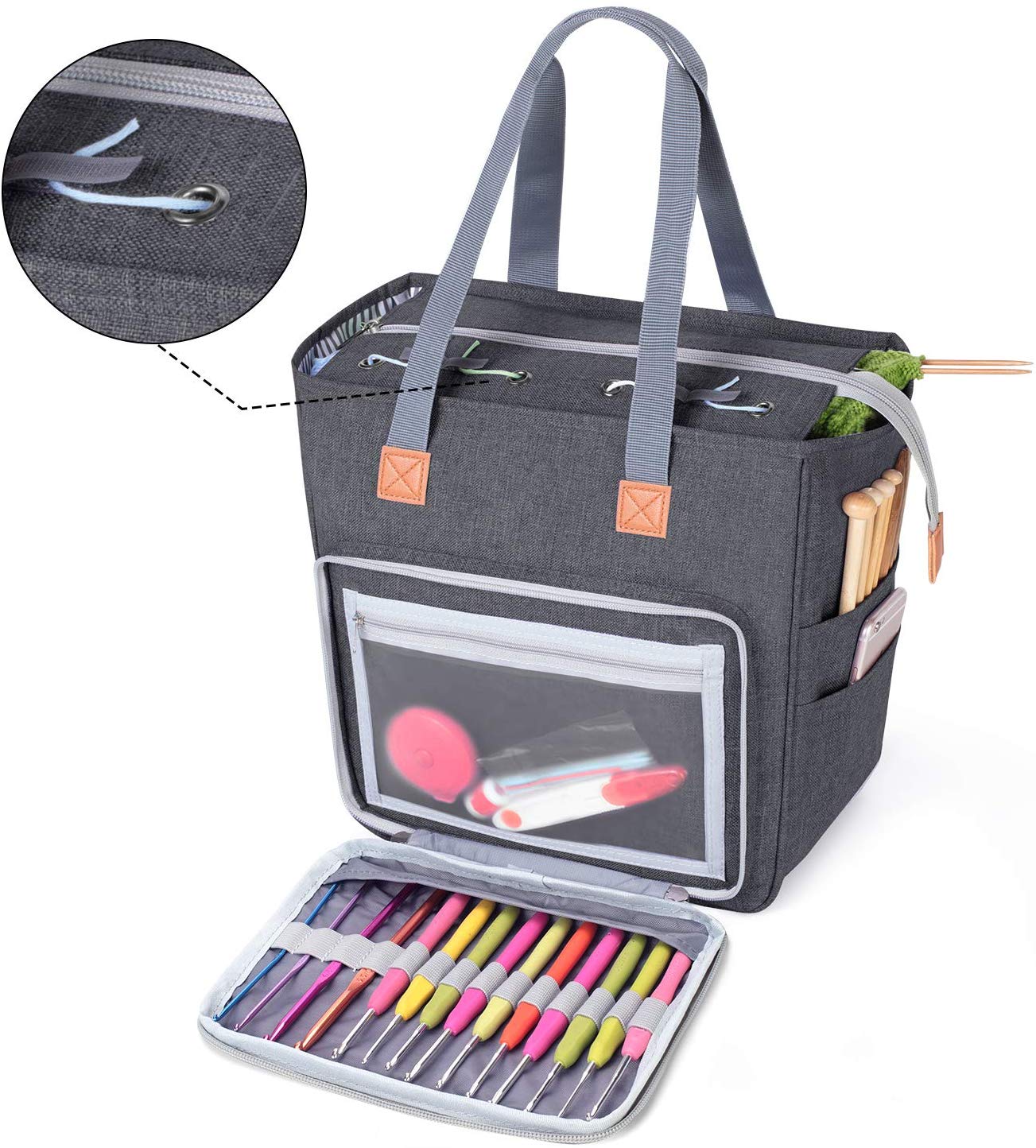 Knitting Tote Bag, Yarn Storage Bag for Carrying Projects, Knitting Needles, Crochet Hooks and Other Accessories