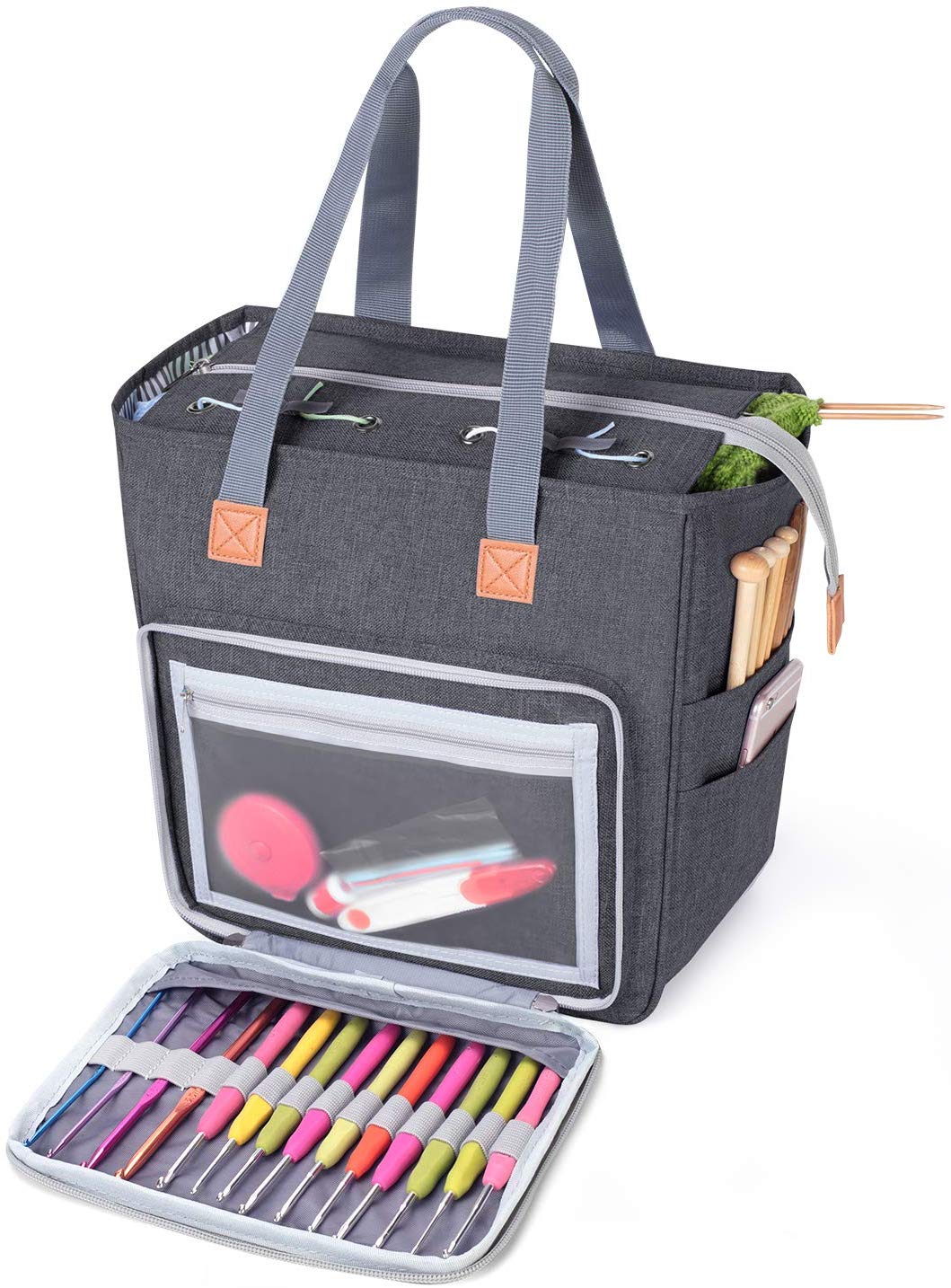Knitting Tote Bag, Yarn Storage Bag for Carrying Projects, Knitting Needles, Crochet Hooks and Other Accessories - Image 3