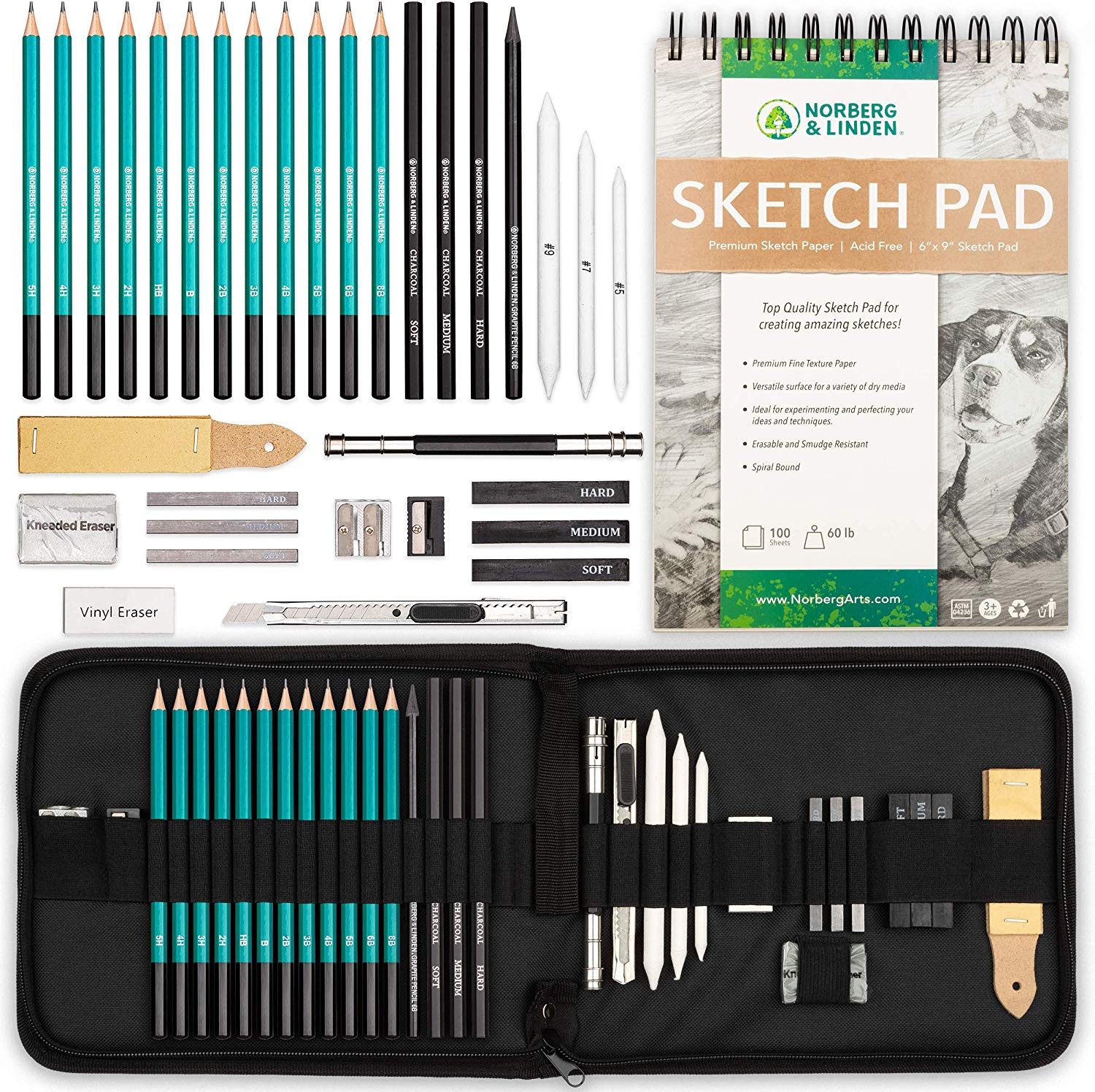 XL Drawing Set - Sketching, Graphite and Charcoal Pencils.