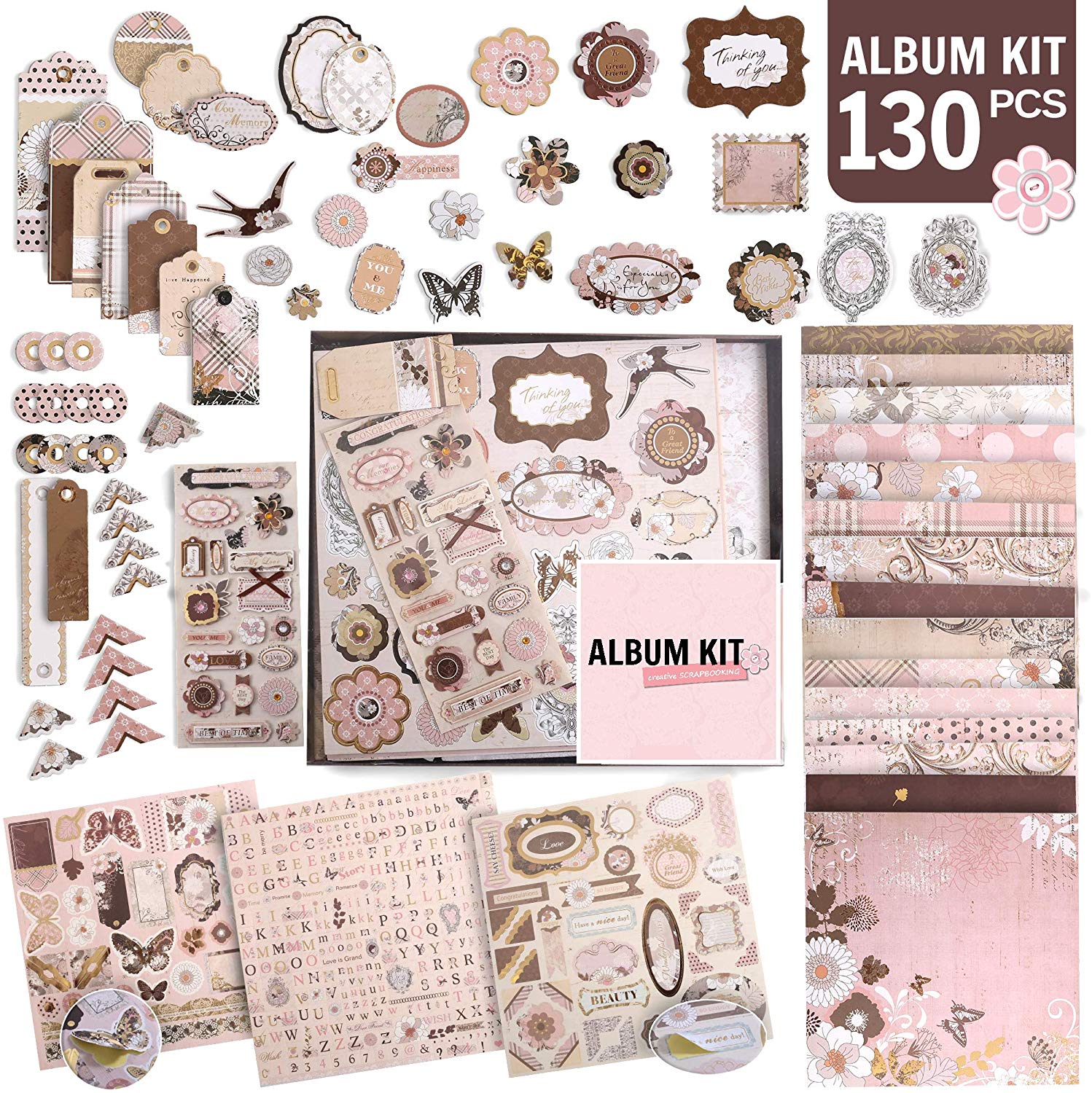 D.I.Y Vintage Scrapbook Kits for Adults & Kids, Hardcover Scrapbook Album Including Stationery Set