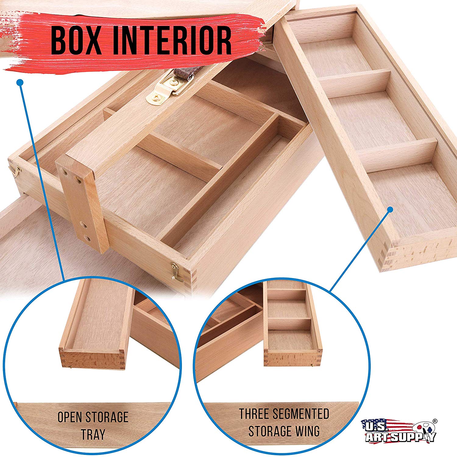 Large Multi-Function Wooden Artist Tool & Brush Storage Box - Image 2