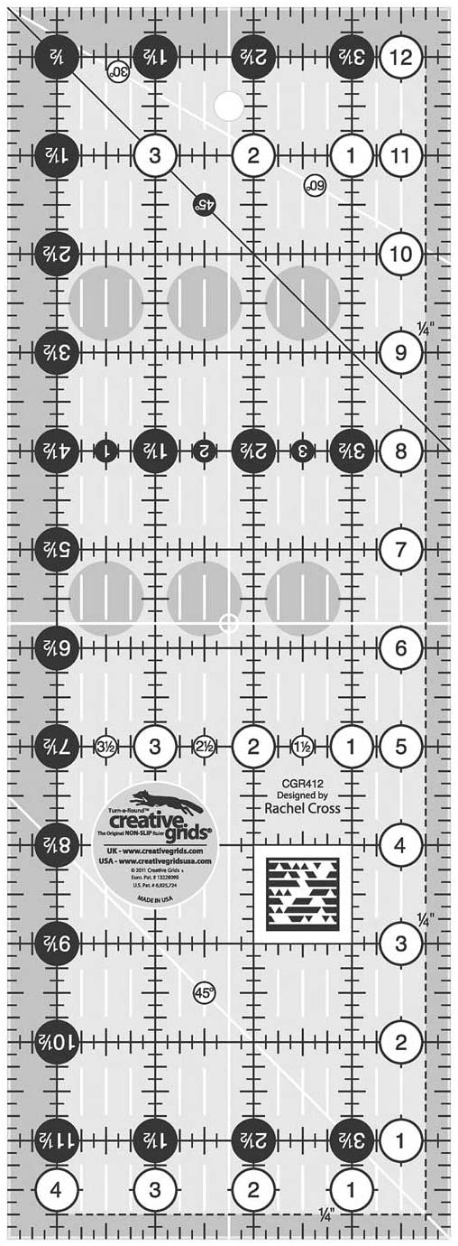 Creative Grids 4.5" x 12.5" Rectangle Quilting Ruler Template CGR412